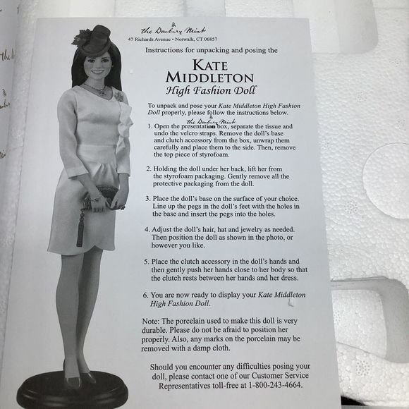 Kate Middleton High Fashion Collectible Porcelain Doll By Danbury Mint NIB‎ - Picture 7 of 10